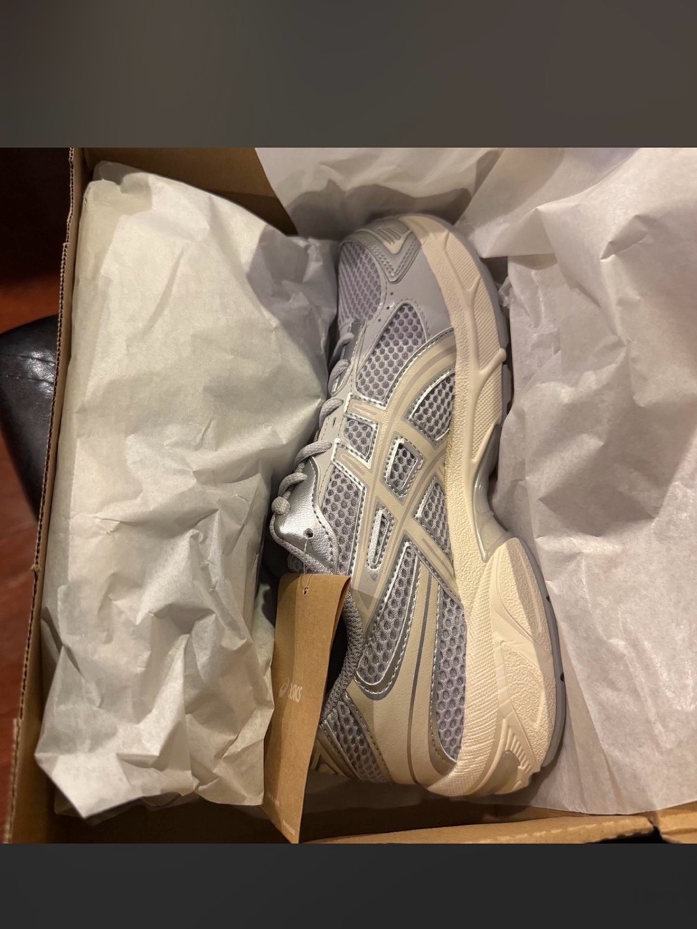 Asics Women's Grey and Cream Mesh Sneakers